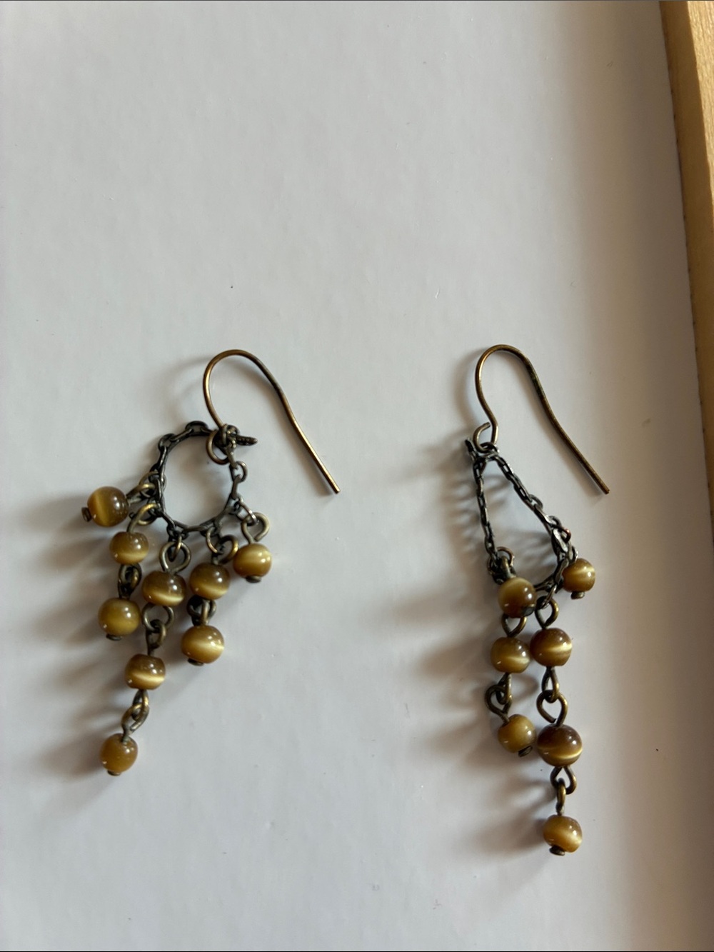 Source Unknown Olive Bead Cascade Dangle Earrings